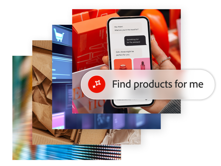 Retail imagery with an AI callout that reads "Find products for me."
