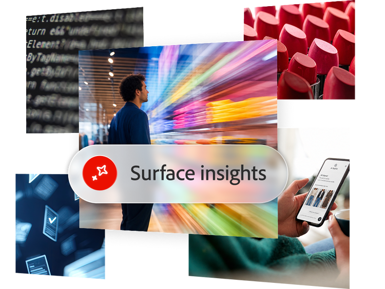 Retail imagery with an AI callout that reads "Surface insights."
