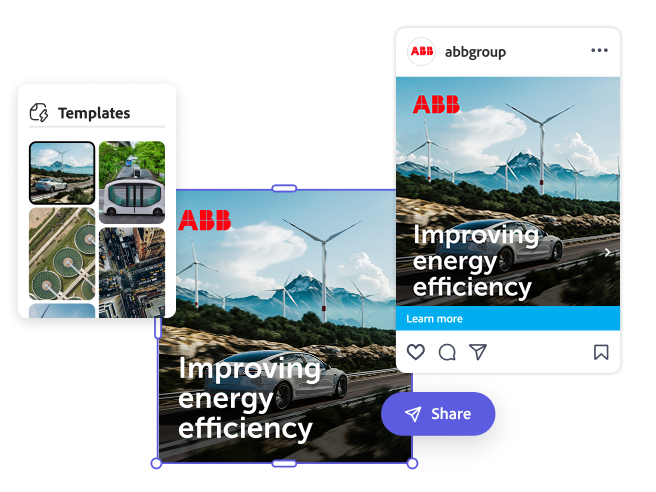 Iterations of a creative asset being created using templates.