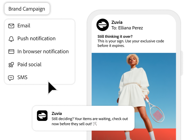 A menu showing multi-channel messaging options to enable real-time personalization.