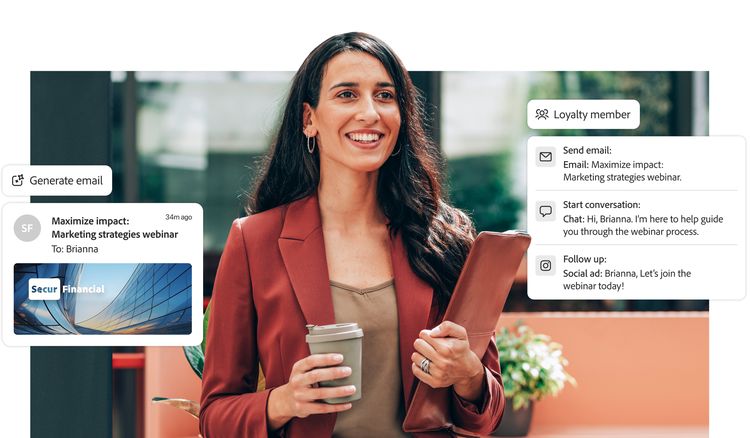 A marketer orchestrates a cross-channel customer journey, including email, chat, and social ads, from a single digital interface.