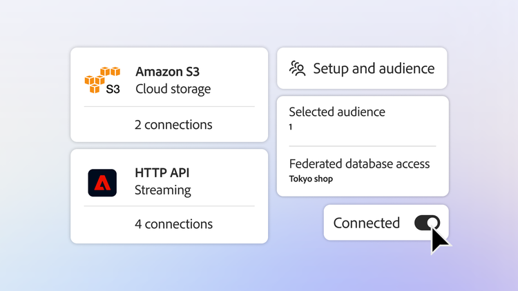 Connected data sources with audience selection and federated access enabled for activation.