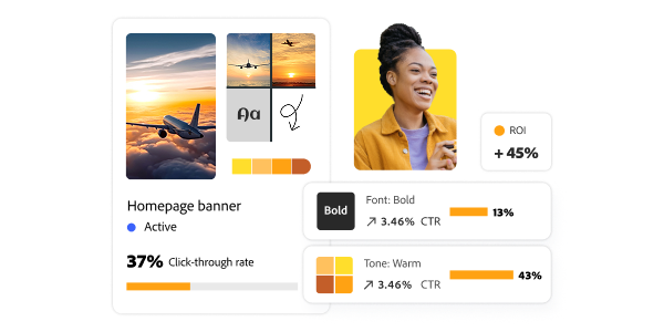 Dashboard showing homepage banner results with bold font and warm image tone driving higher click‑through and ROI.