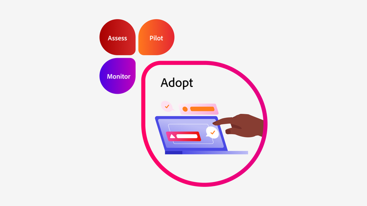 Adopt stage highlighted in the responsible AI innovation framework — showcasing the integration of AI across the organization.