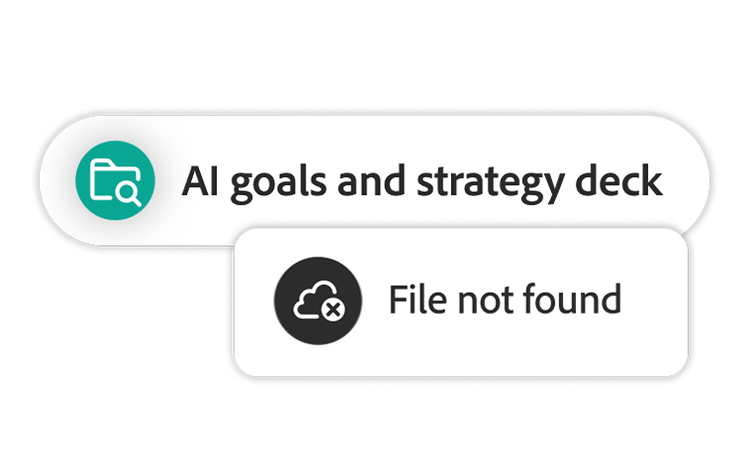 Text boxes that read “AI goals and strategy deck” and “File not found.”