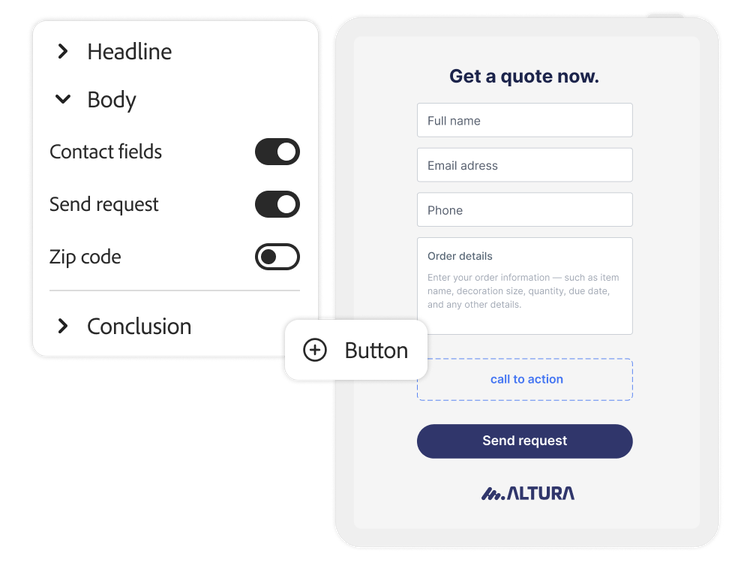 Drag-and-drop components creating a form