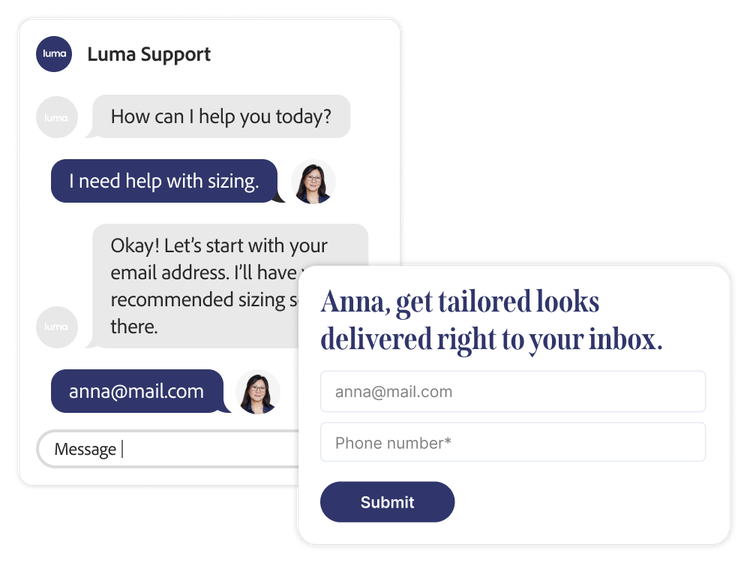A fitness brand using an AI chatbot to prompt a form fill