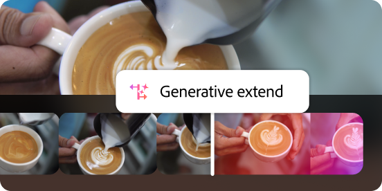 A video of milk being poured into a cup of coffee being expanded in Frame.io with the Generative Extend feature.