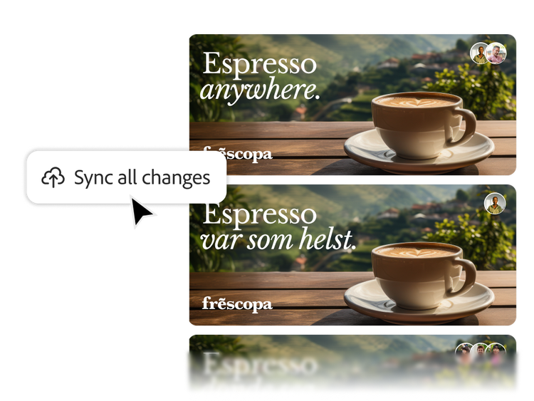 Live website changes automatically syncing across sites in several languages.
