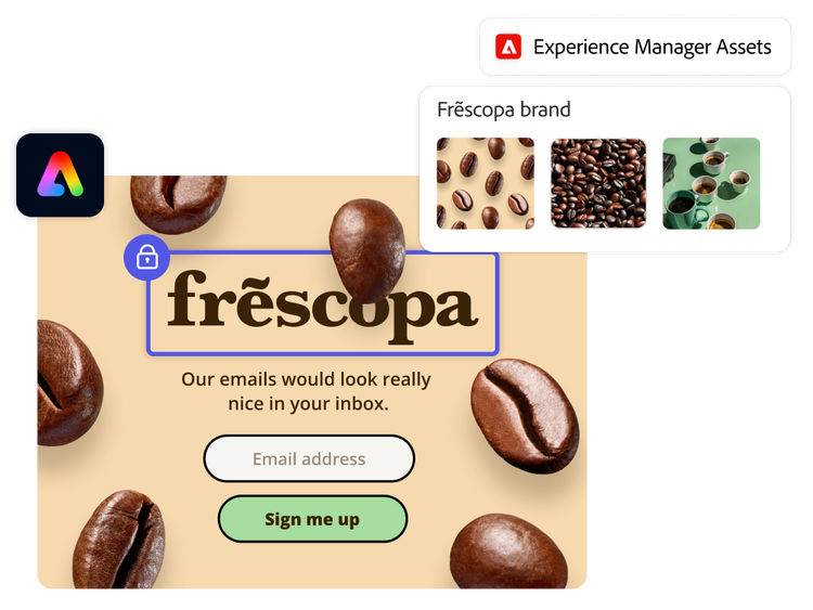 Integrations between the Adobe DAM and Adobe Express being used to personalize a web experience.