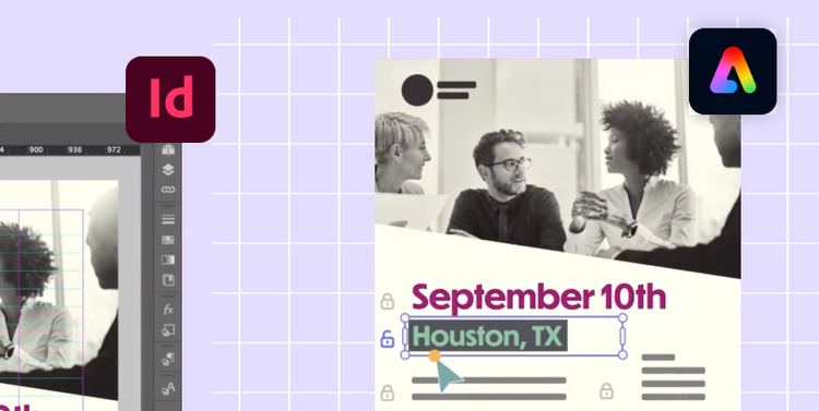 A poster being created in Adobe Express with the InDesign layout interface for the poster.