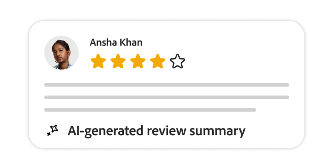 Review card showing a four-star rating and an "AI-generated review summary" label.