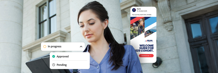 An employee checking approval status for a welcome guide