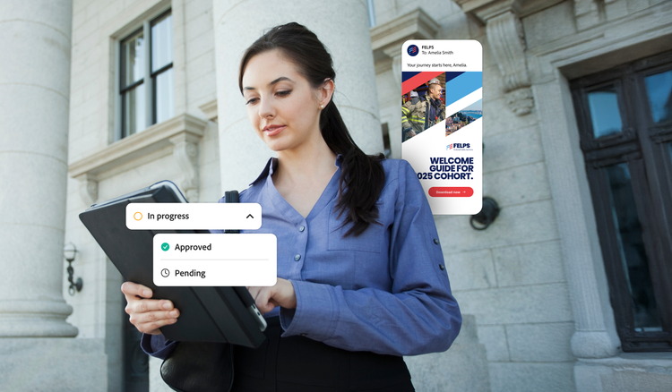An employee checking approval status for a welcome guide