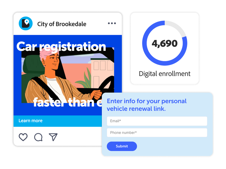 Social ad for car registration and corresponding digital enrollment