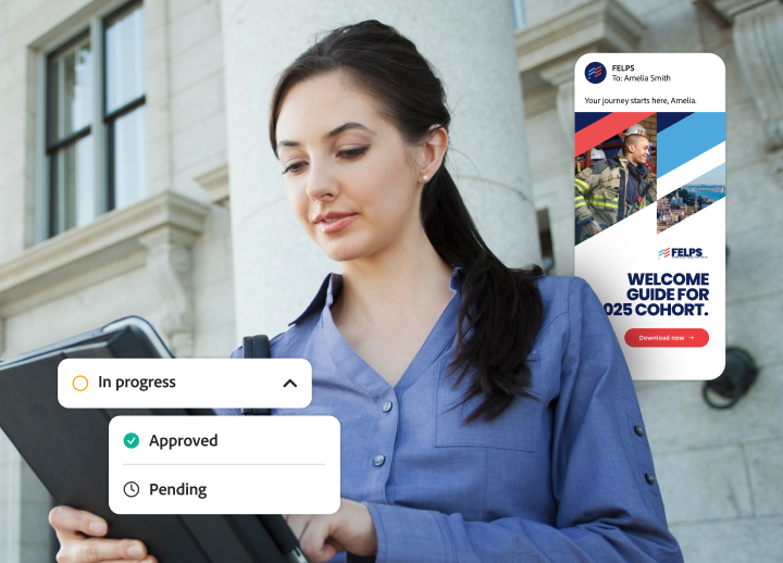 An employee checking approval status for a welcome guide