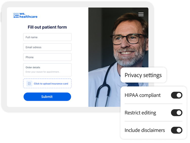 Healthcare form with multiple privacy settings turned on