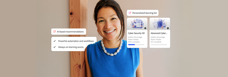 Woman with personalized learning list and automated task assignments