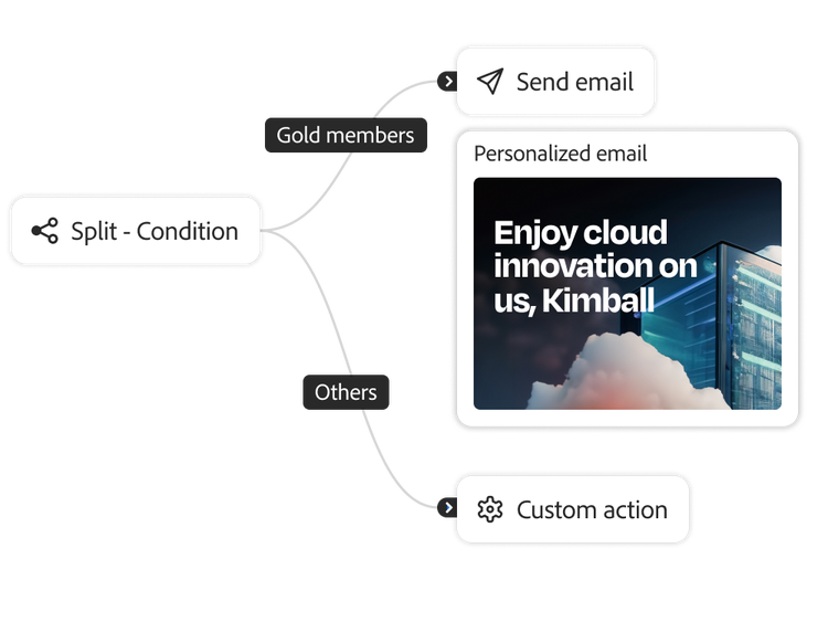 An automated workflow splitting the customer journey based on defined conditions