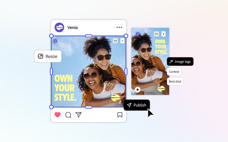 A graphic showing the automation of user-generated content resizing and posting.