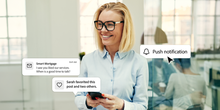 A marketer engages customers with push notifications, service messages and social interactions in real time.