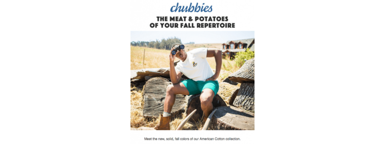 Chubbies announces a new product in their lead nurturing email.