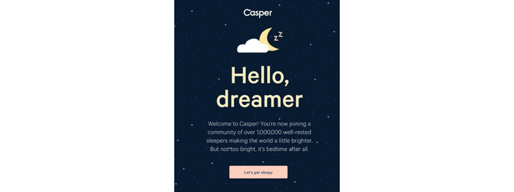 Casper welcomes new customers with an effective lead-nurturing email.