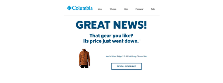 Columbia reminds customers of abandoned baskets as a lead nurturing tactic.