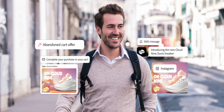 Illustration of omnichannel customer engagement triggered by user actions or events.