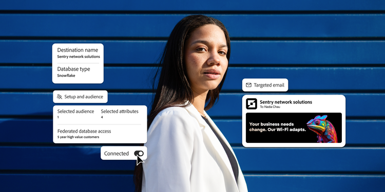 Adobe Real-Time CDP interface enabling secure audience set-up with federated data access.