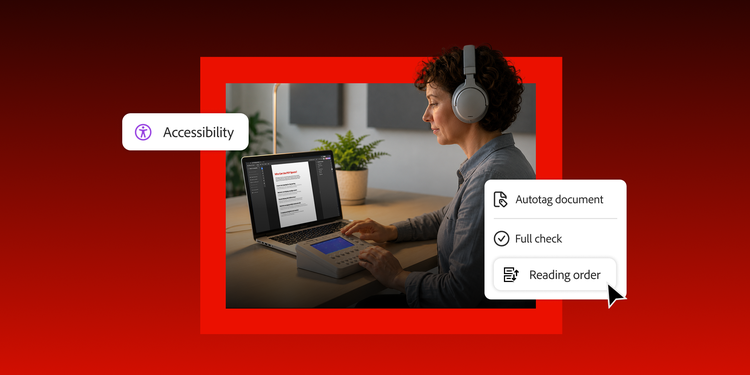 Photo of a person wearing headphones and interacting with an assistive device on a desk next to an open laptop.