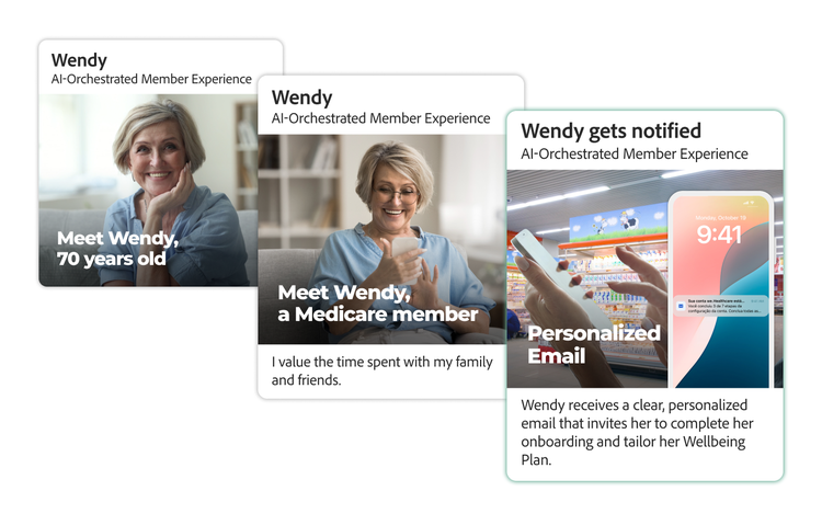 An image showing a personalised customer journey through AI-Orchestrated Member Experiences solution by Adobe and IBM.