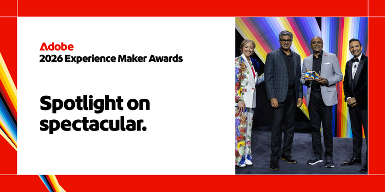Photo of the 2025 Adobe Experience Maker Awards winner with Adobe executives.