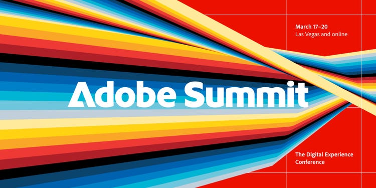 A vibrant image with colorful stripes converging on the right side. Marquee image for Adobe Summit, The Digital Experience Conference.