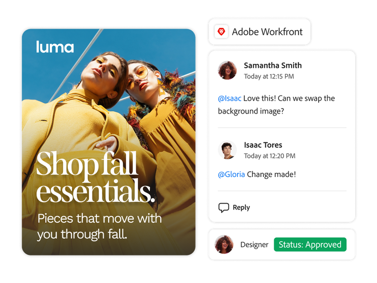 UI of commenting feature on Adobe Workfront for ad campaign