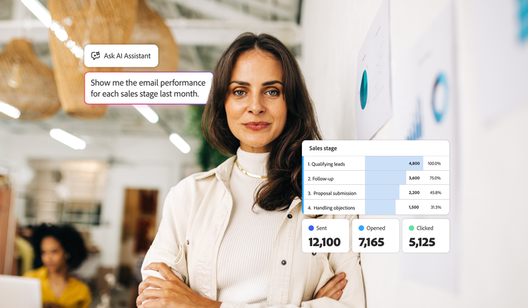 Decorative of AI Assistant being prompted to provide analytics.