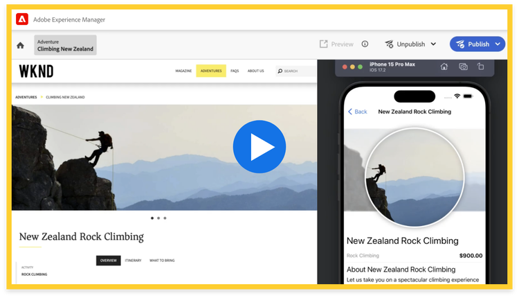 https://main--bacom--adobecom.hlx.live/fragments/products/modal/videos/adobe-experience-manager/sites/omnichannel-experiences/content-as-a-service#caas | User interface screenshot of AEM Sites displaying segmented page content for campaign localizations on a retail website.