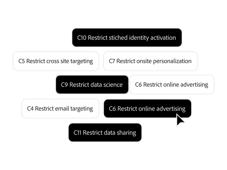 A selection of data governance tags being applied with a click