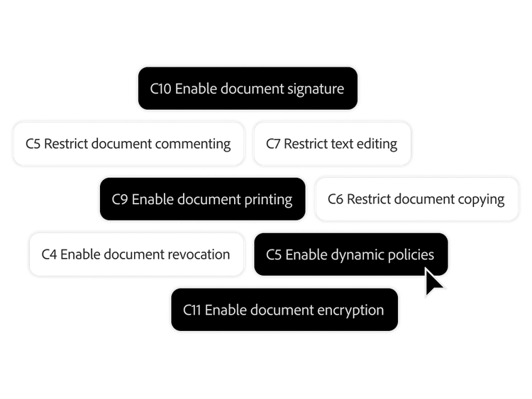Security policies for a document being selected