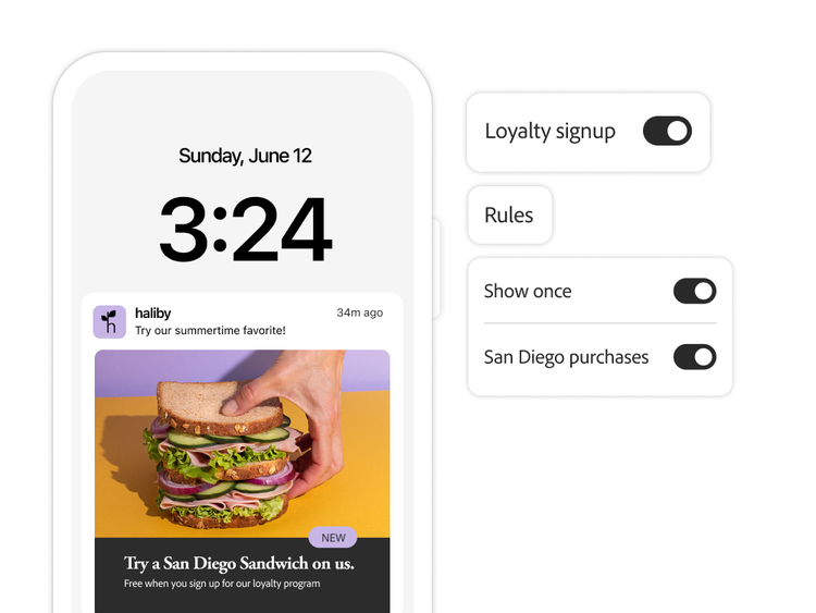 https://main--bacom--adobecom.hlx.page/fragments/products/modal/videos/journey-optimizer/intelligent-optimization/io-real-time-decisioning#real-time-decisioning | A loyalty programme ad and rules defining automated actions of customer sign up | :play-medium: