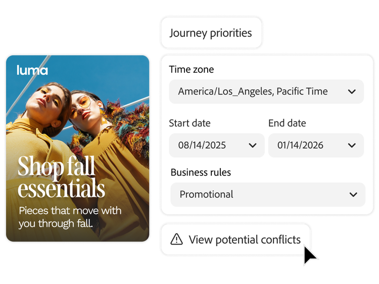 A retail ad, its journey priorities and potential conflicts alert